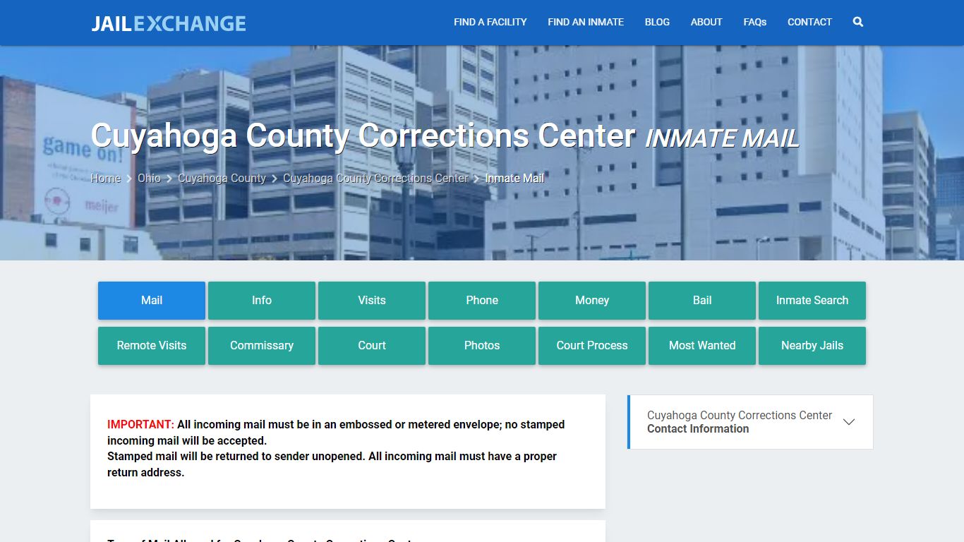 Inmate Mail - Cuyahoga County Corrections Center, OH - Jail Exchange